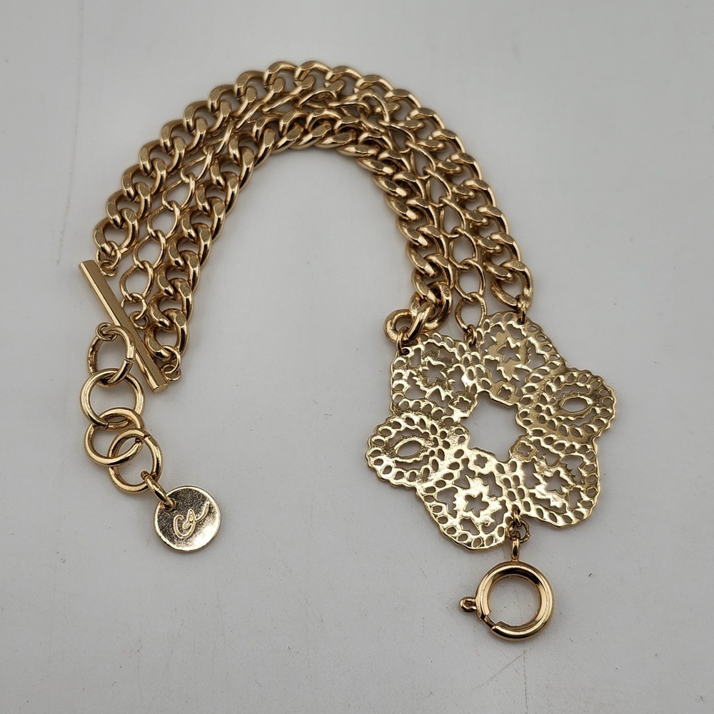 Christian Lacroix Fantasy Gold Tone Triple Strand Flower‎ Bracelet